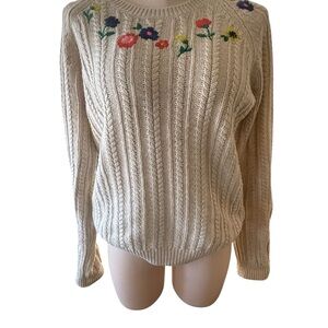 Embroidered Floral Beige Sweater